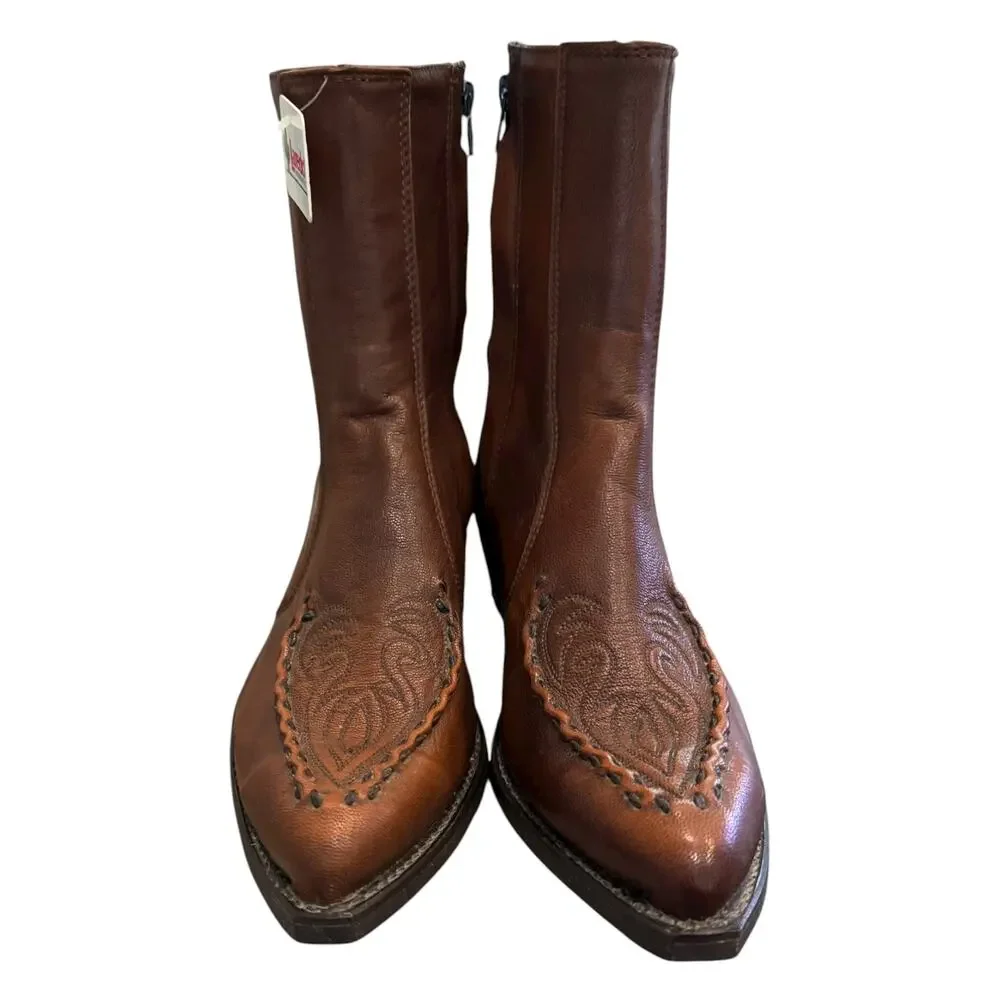 Laredo 07384 Brown Leather Western Zip Ankle Boots NWT Men’s 11 D